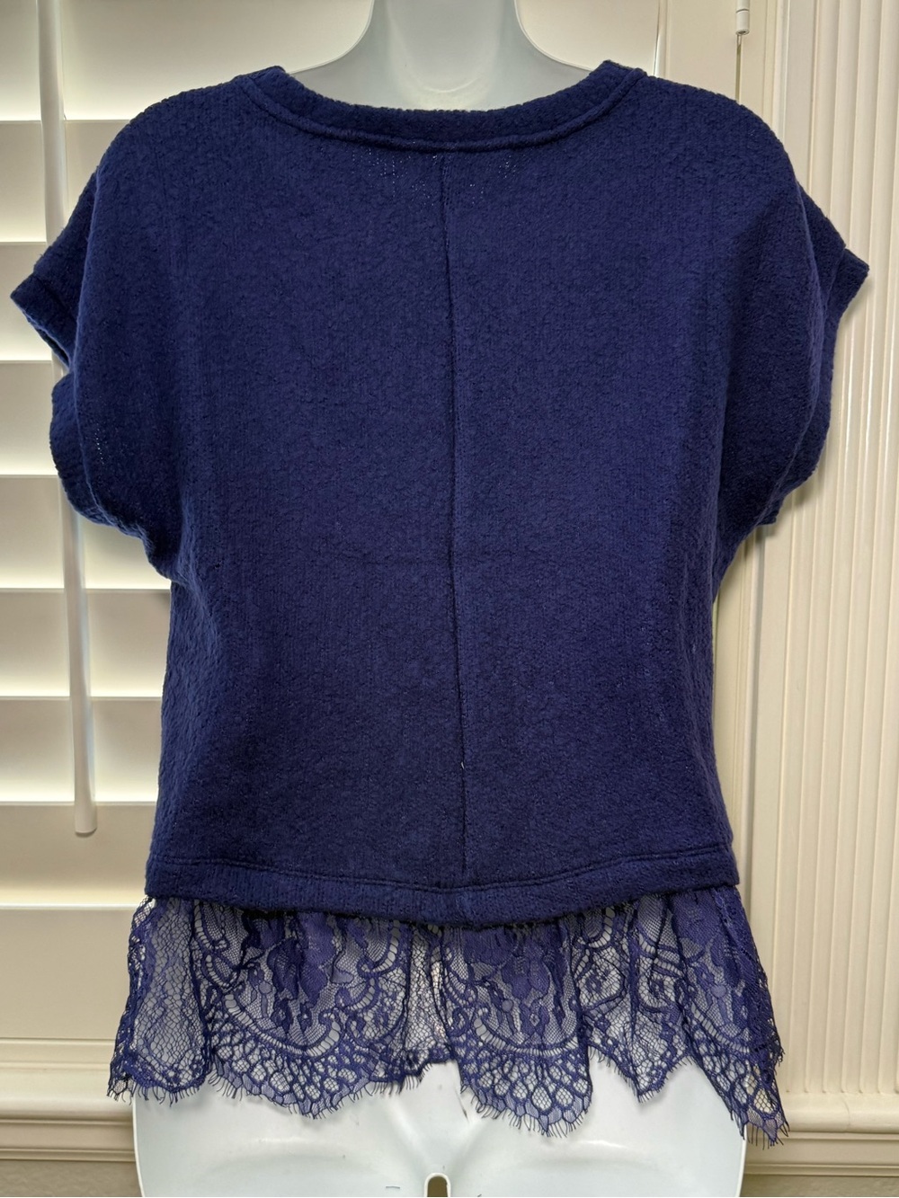 Anthropologie Maeve Ruffled Lace Tee Beacon Blue Size XS - Picture 5 of 6